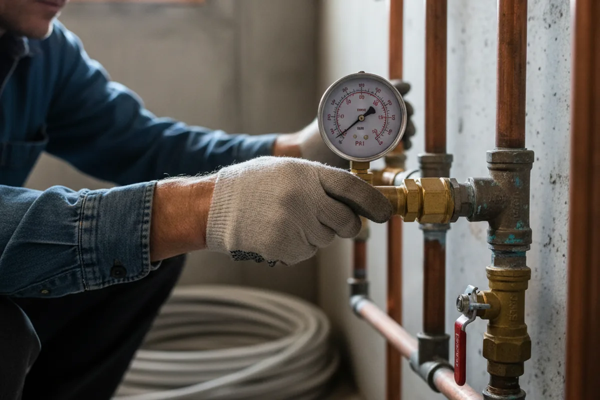 Pressure testing a repaired line during Water Line Repair in Mc Fall
